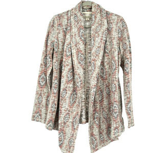 Lucky Brand Aztec Open Front Cardigan Gray Woven Southwestern Boho Size M